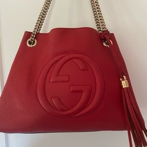GUCCI Soho Red Leather Chain Strap Shoulder Bag